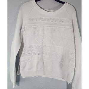 Y2K Tommy Hilfiger Sweater White Large, Lace Elbow Patches